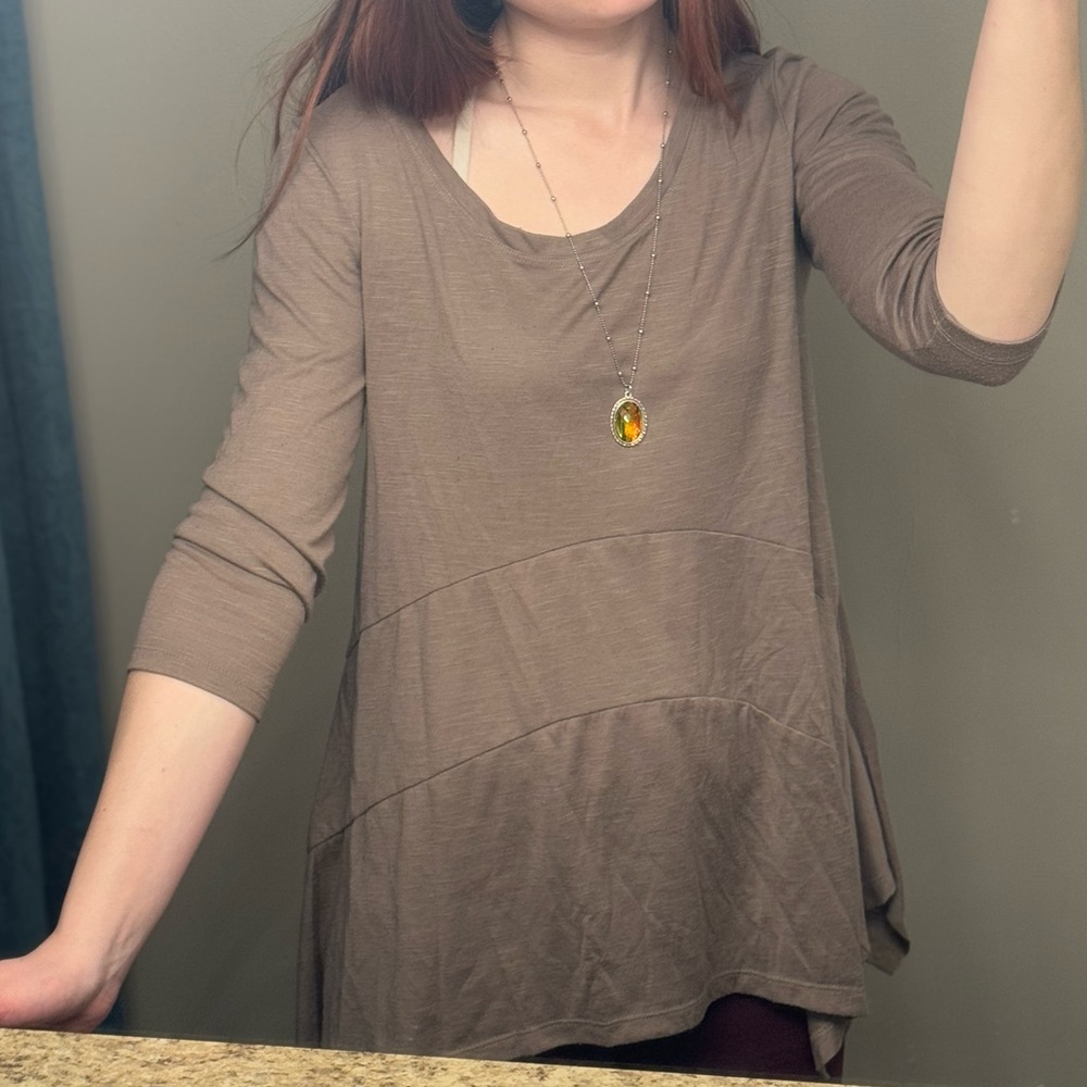 Relaxed Taupe Long Sleeve Tunic Top